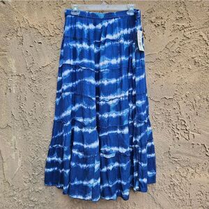Kim Rogers Blue Tie-dye Tiered Maxi Skirt Size M